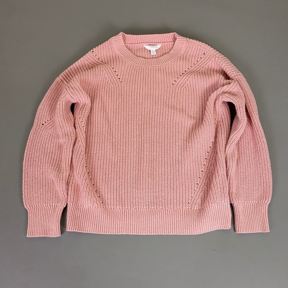 Time and Tru Sweater Women's Size Large Pink Ribbed Knit Long Sleeve Crew Neck